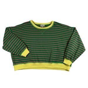 The Greii Sweatshirt Womens Small Green Pink Striped Knit Crewneck Pullover
